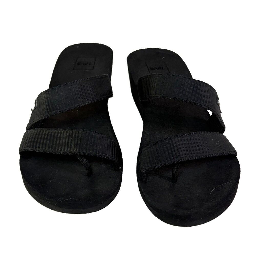Teva Mush Mandalyn Thong Black Slip On Toe Loop Wedge Sandal Women Size 10